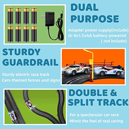 Electric Racing Track Sets for Boys and Kids Including 4 Slot Cars 1:43 Scale and 2 Controllers, Gift Toys for Children - Thumbnail 2