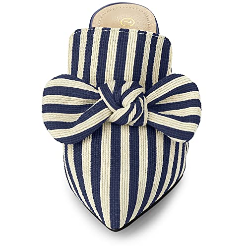 Allegra K Allegra K Women's Stripe Bow Slip on Stiletto Heel Dark Blue Slides Mules 7 M US