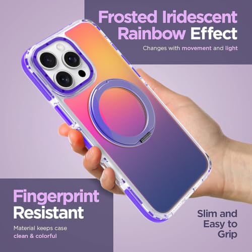 Image of Magnetic for iPhone 16 Pro Max Case with 360 Stand [Compatible with Magsafe] [Fluorescent Design] [1 Screen Protector] Slim Translucent Matte Case for iPhone 16 Pro Max 6.9 inch, Purple