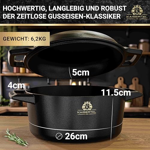 Schmortopf K Kaisertal Gusseisen Topf 2-in-1 Bräter mit Deckel und Gusspfanne