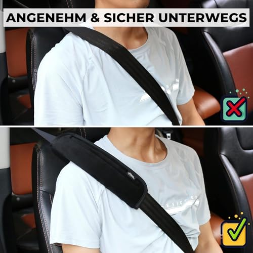 Mitavo Universal Auto Gurtpolster Set, 2 Stück in Schwarz, 25x7 cm Groß - Weiche Sicherheitsgurt Schutzkissen Gürtelkissen Schulterpolster für Komfort & Schutz, Kindersitz, Rucksack und Taschen