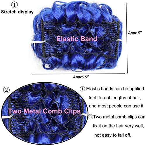 Kediciz Short Combs Messy Hair Bun Scrunchie Chignon Hairpiece Updo Curly Bun Extension Dish Hair Comb Clip In Tray Ponytail Extension Messy Bun Hair Piece Blue #TOP2