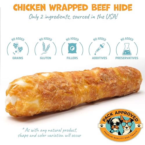 Pack Approved Chicken Wrapped Rawhide Beef Sticks - Long Lasting Chews for Aggressive Chewers - Treats for Large Dogs - XL (Pack of 2) - Thumbnail 2