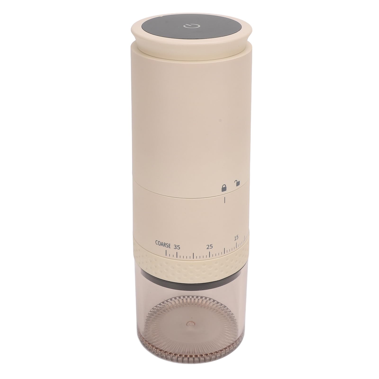 Molino de café eléctrico One Touch, 38 ajustes de molienda regulables, capacidad para 110 ml de café molido, molinillo de granos de café recargable por USB con cámara extraíble, (Beige)