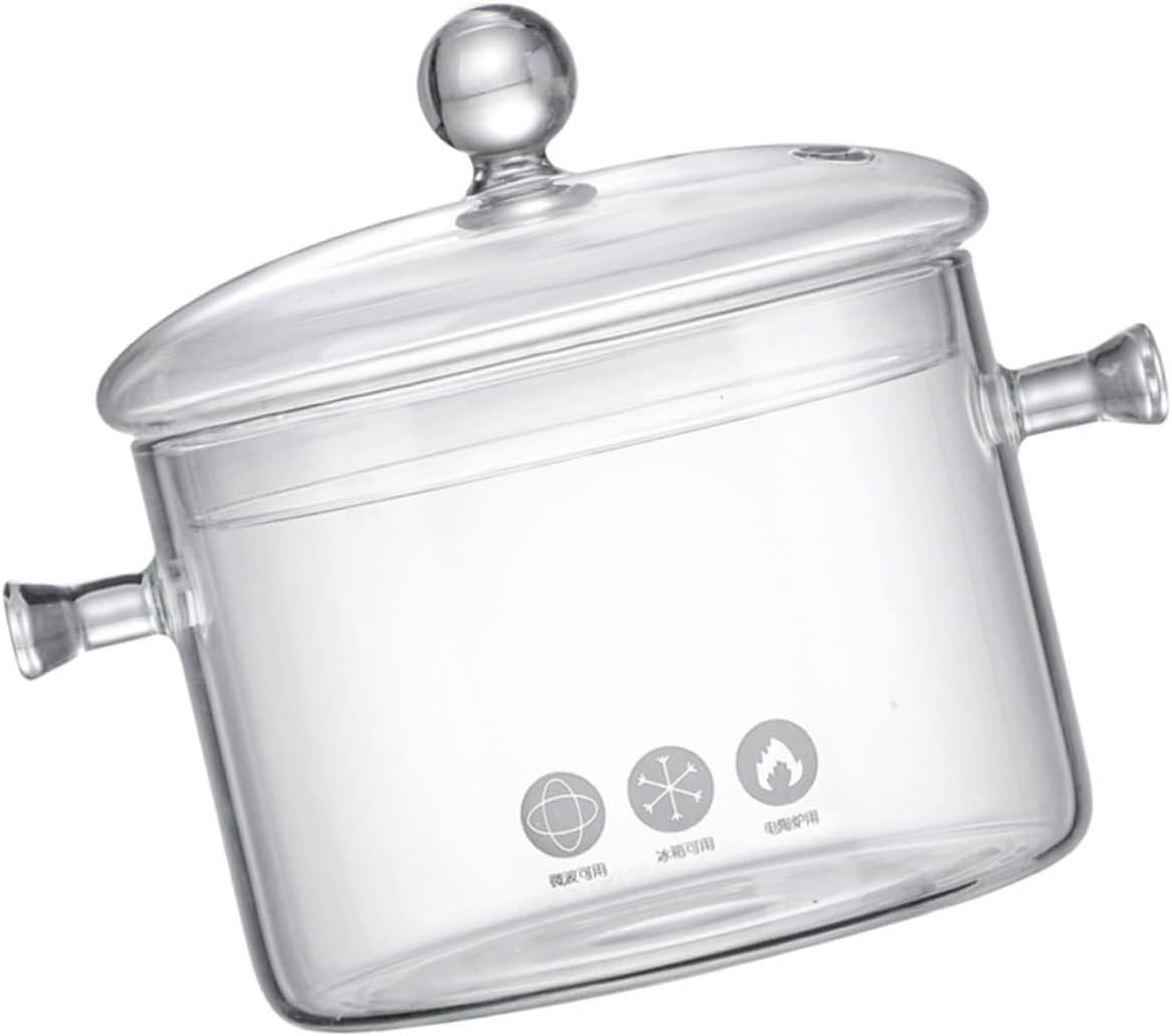 Glass Noodle Pot with Double Handles Transparent Stew Pot for Stove Multi Use Kitchen Container for Soup Pasta and More