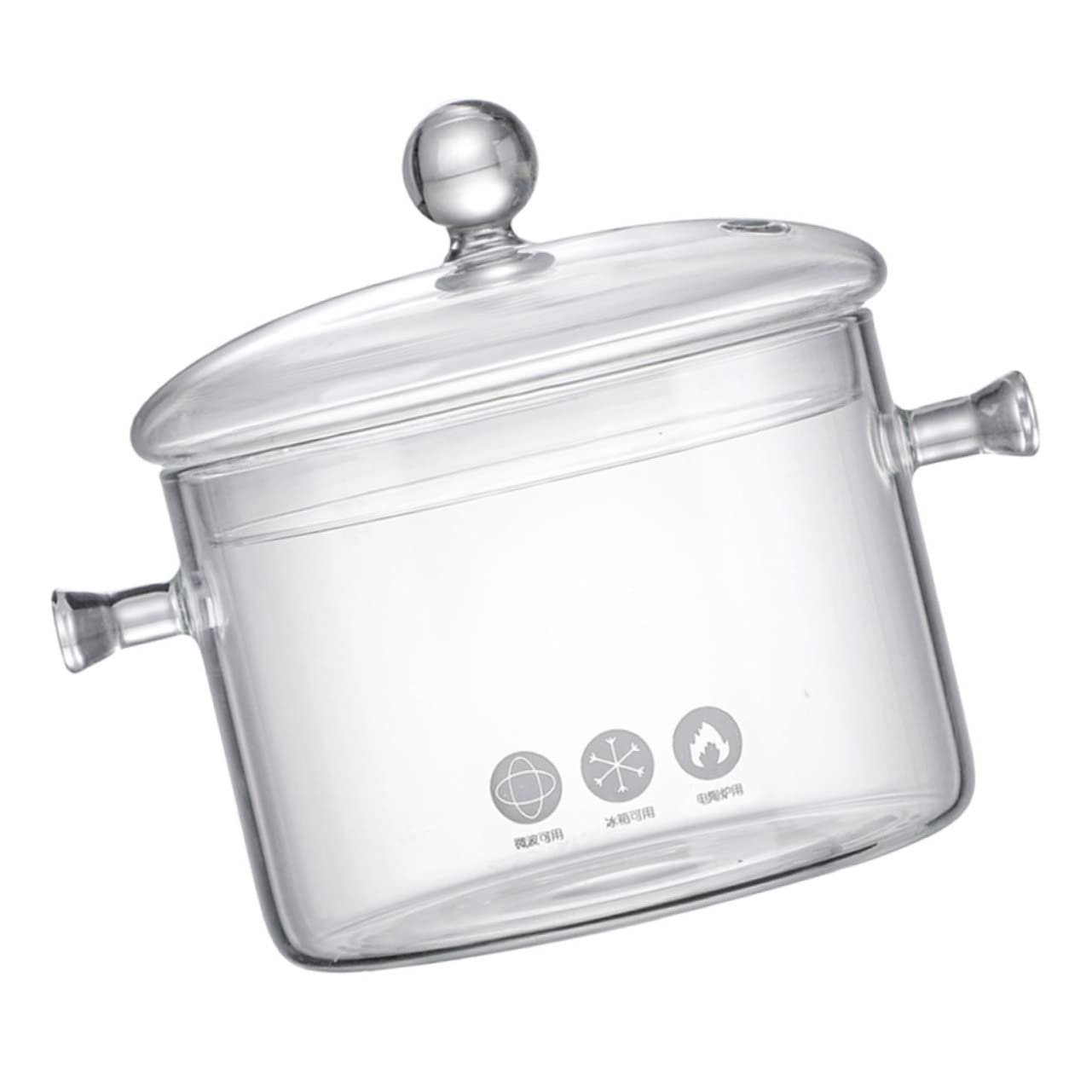 OKUMEYR Glass Noodle Pot with Double Handles Transparent Stew Pot for Stove Multi Use Kitchen Container for Soup Pasta and More