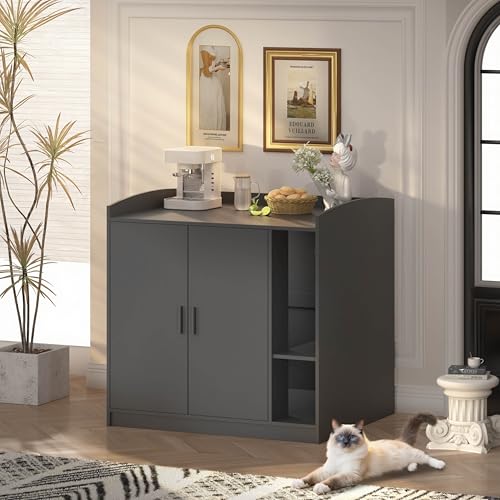 amunrbrek Extra Large Litter Box Enclosure with Adjustable Dog Proof Shelf - Designed for Self-Cleaning and XXL Litter Boxes (Black)