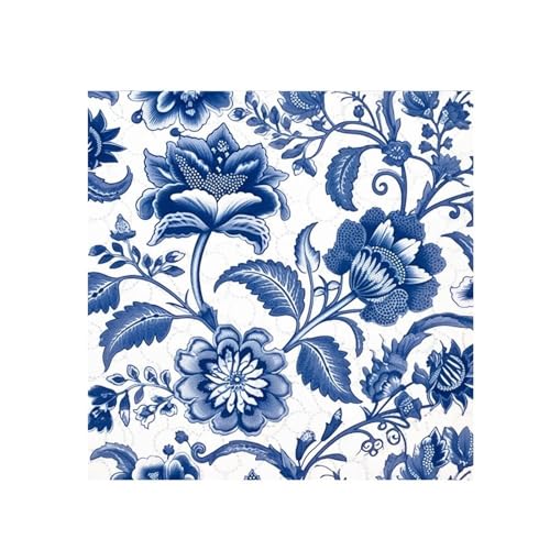 Calcomanías murales de vinilo para decoración de pared del hogar, diseño floral índigo azul y marfil con citas, calcomanías de vinilo para habitación de niños, decoración de pared de cocina