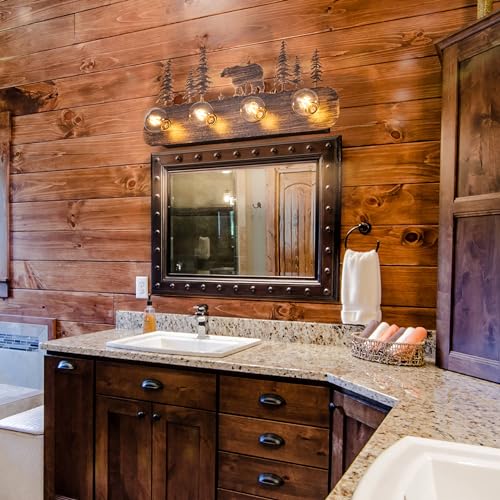 Image of TOCHIC Rustic Bathroom Light Fixtures, 4 Lights Farmhouse Bathroom Vanity Light Over Mirror Dimmable, Western Bear Sconces Wall Lighting for Mirror Cabinets, Powder Room, Living Room, Bronze, 26 inchL