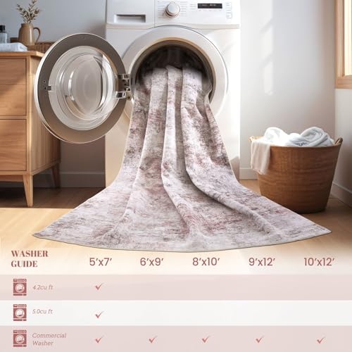 7x9 Area Rug Living Room Rugs - Washable Neutral Modern Abstract Soft Thin Large Rug Indoor Floor No Slip Rug Carpet for Bedroom Under Dining Table Home Office Decor - Pink