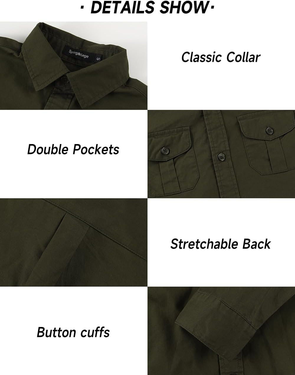 Spring&Gege Boys' Long Sleeve Button Down Shirt for Kids Woven Solid Two Pockets - Image 4