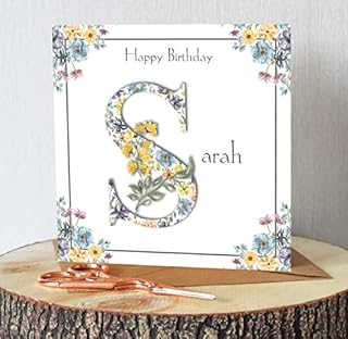 Personalised Birthday Card. Beautiful Floral Initial. For her. Square. Add Name.
