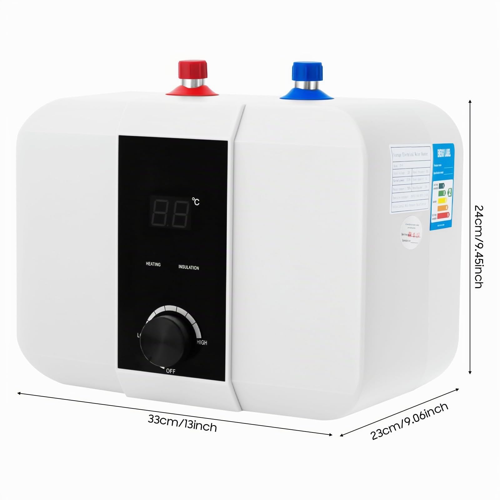 Caldera pequeña de 6 l, resistente a la presión, 1500 W, para cocina con pantalla LED, pequeño almacenamiento debajo de la mesa para el uso bajo fregaderos de cocina y lavabos