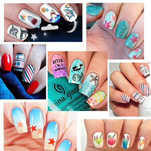Tailaimei Summer Beach Nail Decals Stickers, 1500+ Pcs Self-Adhesive Tips Diy Nail Art Design Stencil (12 Large Sheets) #TOP1