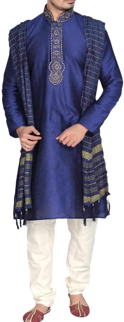 MKP9007 Men's Blue Kurta Pajama Set Wedding Kurta Pyjama Indian Party Suit