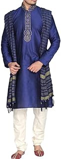 MKP9007 Blue and Ivory Men's Kurta Pyjama Indian Suit Bollywood Sherwani