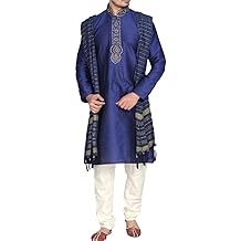 MKP9007 Blue and Ivory Men's Kurta Pyjama Indian Suit Bollywood Sherwani