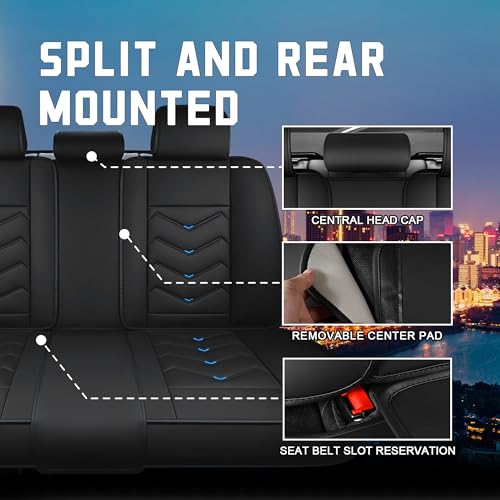 Image of CTDS Car Seat Covers for VW Tiguan 2009-2026, Stylish Sport Seat Cover, Premium Nappa Leather Car Seat Cover. Automobile Seat Covers Sets.(Luxury 5 Seats /Black Blue)