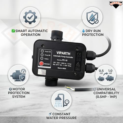 Image of Automatic Pump Controller | Smart Water Pump Control with Auto Start /Stop | Dry Run & Motor Protection | 0.5-1 HP Compatible | Constant Pressure | Easy Installation