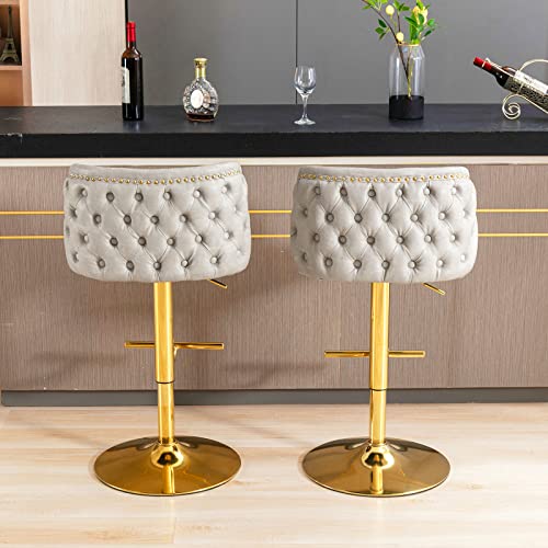 Leather Bar Stools Set Of 4，Pu Upholstered Swivel Counter Height Bar Stools，Modern Adjustable High Barstools With Backs Metal Tall Kitchen Island Chairs For Home Bar& Counter Stools(Grey,Set Of 4) #TOP5