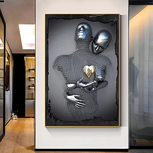 Abstrakte Metallfigur Statue Kunst Poster Und Drucke Moderne Liebhaber Skulptur Leinwand GemäLde An Der Wand Kunst Bilder Dekor 80x120cm(32x48in)Rahmenlos Cover
