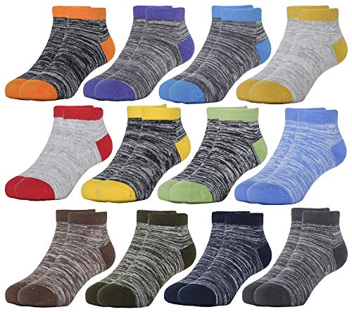 Hzcojulo Kids Toddler Half Cushion Low Cut Athletic Ankle Cotton Socks for Boys Girls Size Age 1-15 Years -12 Pairs