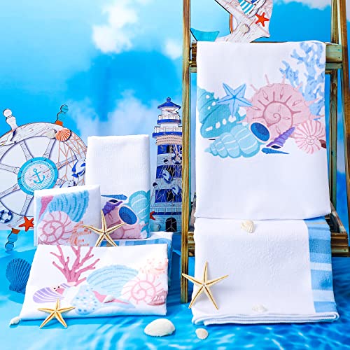 Kinlop Set Of 6 Coastal Bath Towel 2 Bath Towel 2 Hand Towel 2 Washcloth, Multipurpose For Bathroom, Hotel, Gym, Spa And Beach, Coastal Inspired Bathroom Accessories, White #TOP1