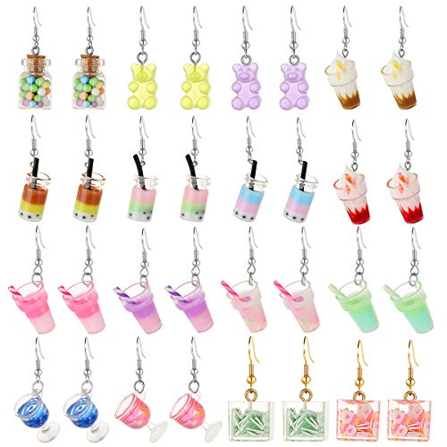 16 Pairs Cute Weird Dangle Earrings for Teen Girls Kawaii Aesthetic Boba Tea Drop Earrings