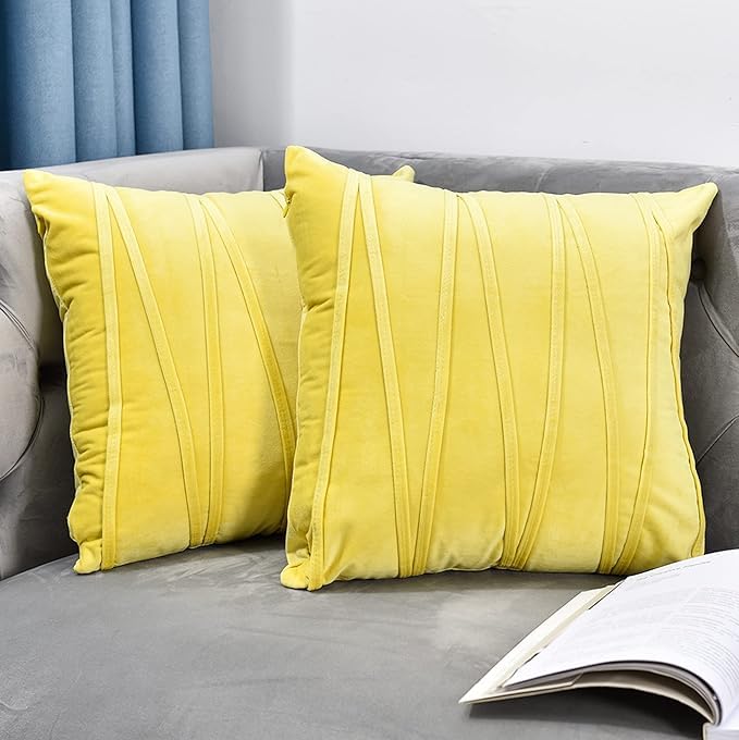 Image of Amazon Brand - Umi Decorative Striped Throw Pillow Covers 16 X 16 Inch,Soft Solid Velvet Pillow Covers Cushion Case with Zigzag Pattern for Sofa Bedroom 40 X 40 Cm (Pack of 2) Yellow