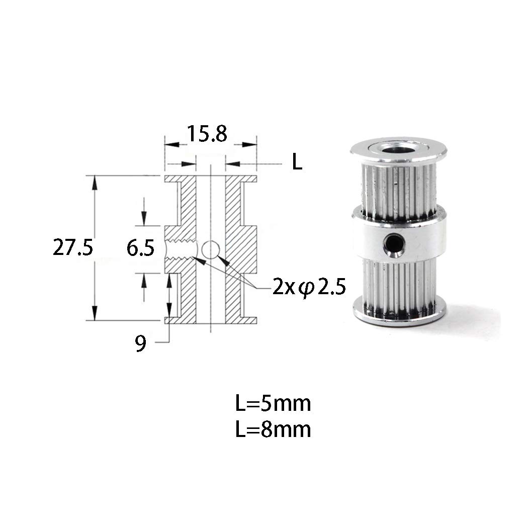 Double-Headed Timing Belt Pulley 20 teeth 5mm Bore For 3D Printer CNC Pack of 10 (Wrench Included), 20 teeth bore 5mm - Image 5