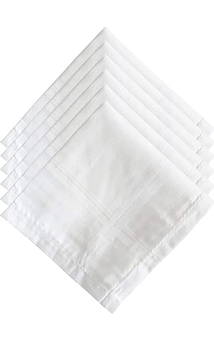 Cotton Handkerchief, 42 x 42 cm, Pack of 6, White, Premium Collection-image-45