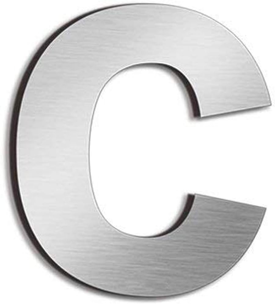 Brushed House Number -Height 195mm-Made of Solid 304 Stainless Steel,Floating Appearance,Easy to Install(Letter c)