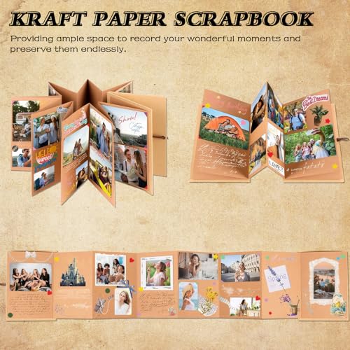 Livre d'accordéon, Couverture rigide Papier Kraft Albums Photo Papier Kraff Albums photo DIY Livre de couverture rigide, stretchable pliant style Kraft Poster Memory Sketchbook