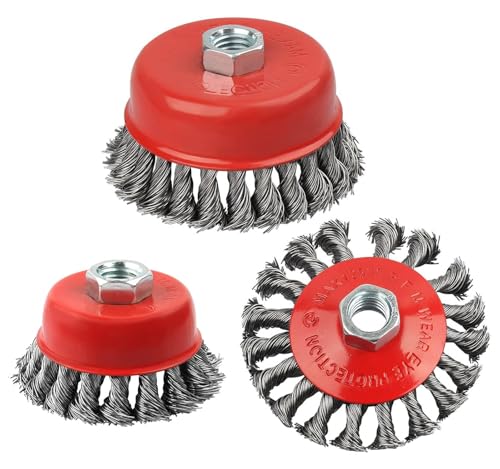 Image of Wire Brush for Grinder，3 Pack Wire Wheels Set for Angle Grinder,3 inch&4 inch Angle Grinder Wire Wheel,M14 x 2 Metric Thread