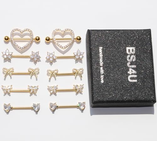 Nipple Piercing Jewelry 14G Stainless Steel Nipple Rings Heart Butterfly Flower Bow Nipple Barbells2