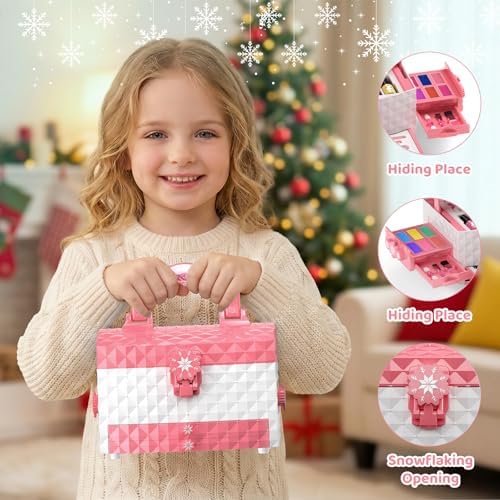 GirlsHome Kids Makeup Kit for Girls 56 Pcs Washable Real Cosmetic, Non-Toxic Frozen Toys Toddler Makeup Kit, Frozen Princess Dress up Kit Christmas & Birthday Girl Gift for 3-12 (Frozen Pink) — view 3