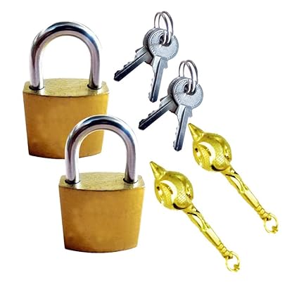 Brass Finish Lock Padlock Locking Security Solutions and Systems (LOK-MBO25MM-2) for Travel Trunk Luggage Tank Suitcase Bag Baggage Laptop Cabinet Backpack Briefcase Cycle 5 Levers 2 Keys 25mm