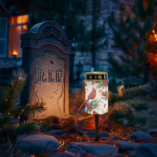 Image of Christmas Cardinal Solar Memorial Lights for Graves, 2 Pcs