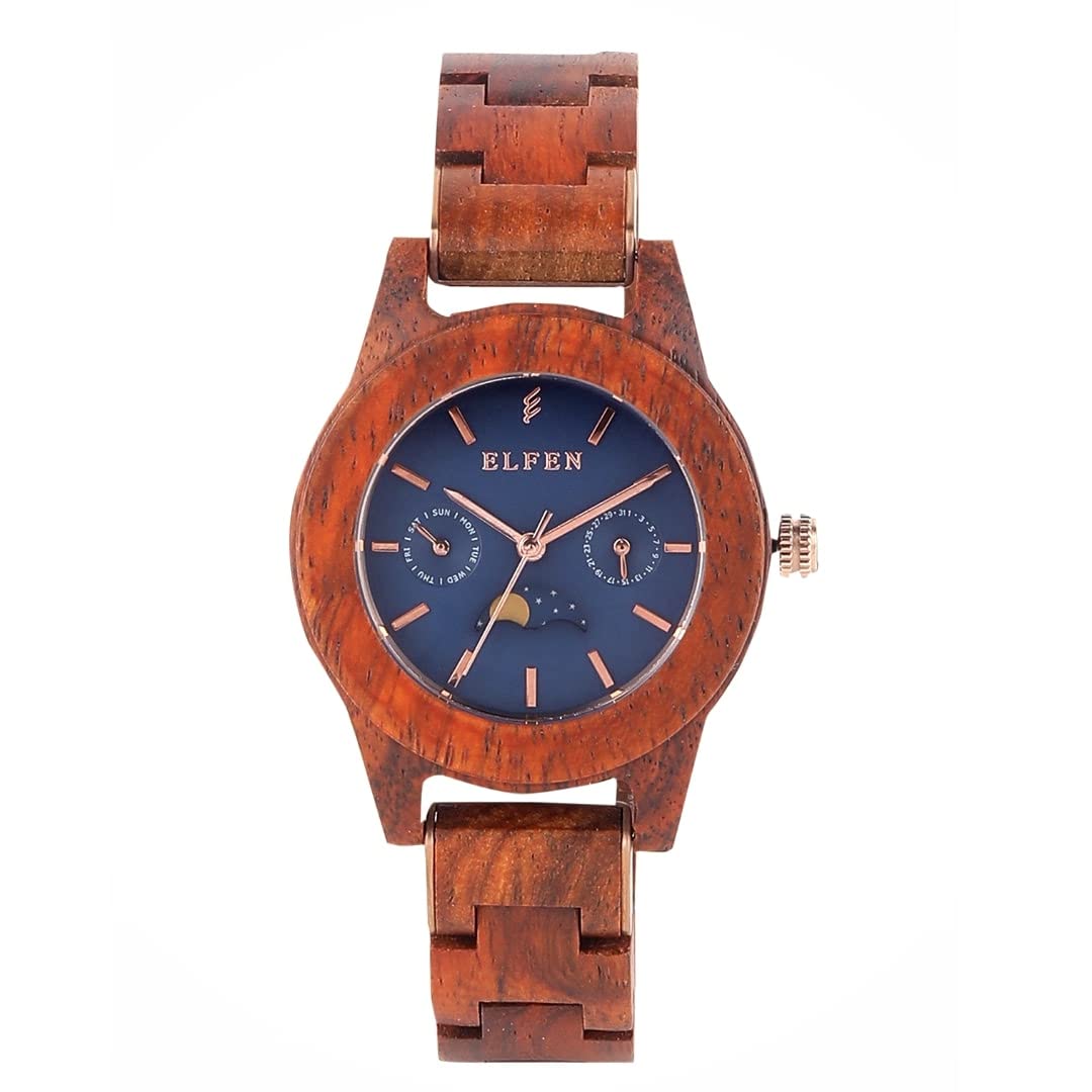 Elfen Watches | The Vincent Elf Wooden Watches for Women | Mahogany Wood Brown Strap | Blue Dial Womens Watch | (B0BPPV9S85) Amazon Price History, Amazon Price Tracker