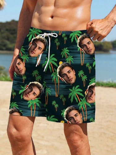 Custom Mens Swim Trunks 7" Personalized Board Shorts with Face Quick Dry Swimsuit Bathing Suit Compression Liner3