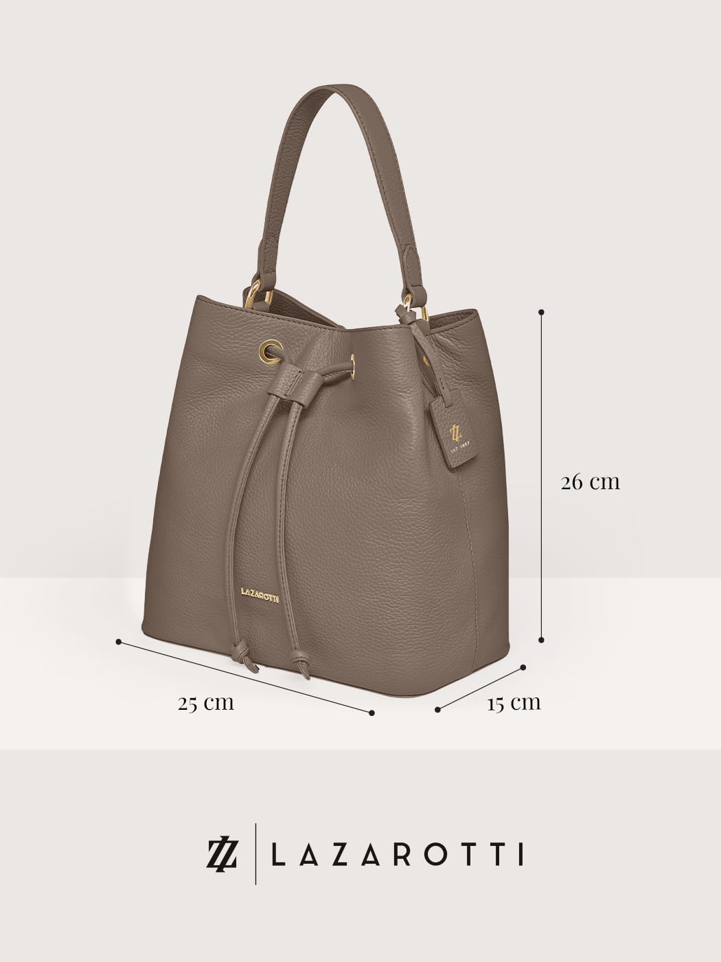 Lazarotti Bologna Damen Henkeltasche aus Echt-Leder | Handtasche mit abnehm- & längenverstellbaren Trageriemen | Bucket Bag 25 cm