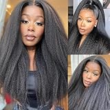 Emistar 13x6 Kinky Straight Lace Front Wigs Soft As Human Hair Pre Plucked With Baby Hair 180% Density Yaki Straight Transparent HD Lace Wig 200% Density Glueless Wigs for Black Women (13x6, 22 Inch)