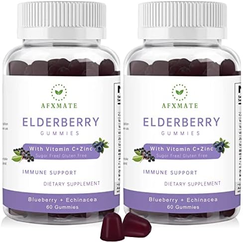 Sambucus Elderberry Gummies, Black Elderberry Gummy with Zinc and Vitamin C for Adults, Sugar Free Kids Multivitamin Gummies Immune Support* Supplement (2 Pack)