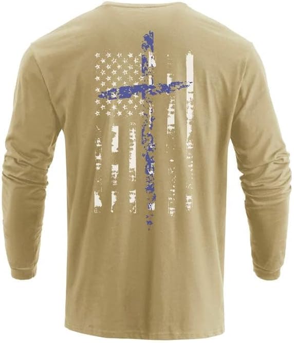 H HYFOL Men's Graphic T-Shirts USA Flag Cotton Long Sleeve American Patriotic Crewneck Regular Tee Shirts - Image 3