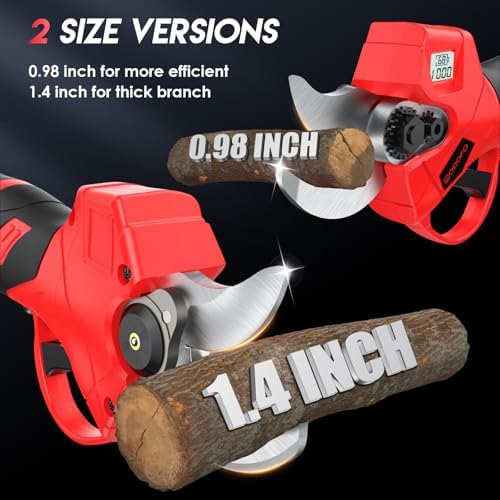 Upgraded Electric Pruning Shears, 1.4" Cutting Diameter Cordless Pruner with LCD Display, Brushless Motor, 2×2.0Ah Rechargeable Batteries & Extra Blade for Garden Trees and Branches Detail