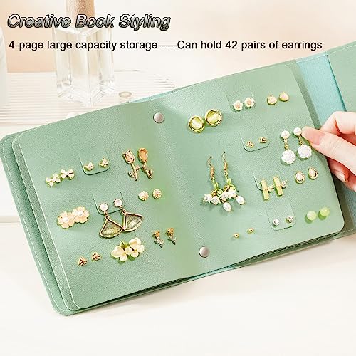 Image of LAKE OF FIRE Earring Book Organizer, Portable Foldable Green Leather Travel Earring Case