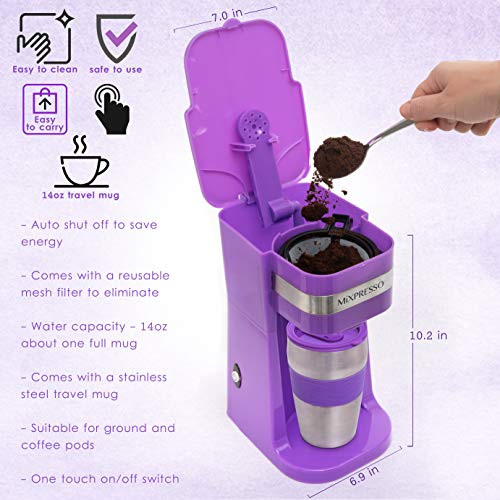 Ultimate 2-In-1 Single Cup Coffee Maker & 14Oz Travel Mug Combo | Portable & Lightweight Personal Drip Coffee Brewer & Tumbler Advanced Auto Shut Off Function & Reusable Eco-Friendly Filter (Lavender) #TOP1