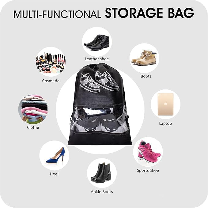 ADSTRUM Shoe Bag for Travel Man & Women Shoe Cover for Storage at Home Gym Reusable Travelling Accessories Organizer Pouch Travel Essentials Travelling Footwear Bags Black & Grey (48 Pcs) 1