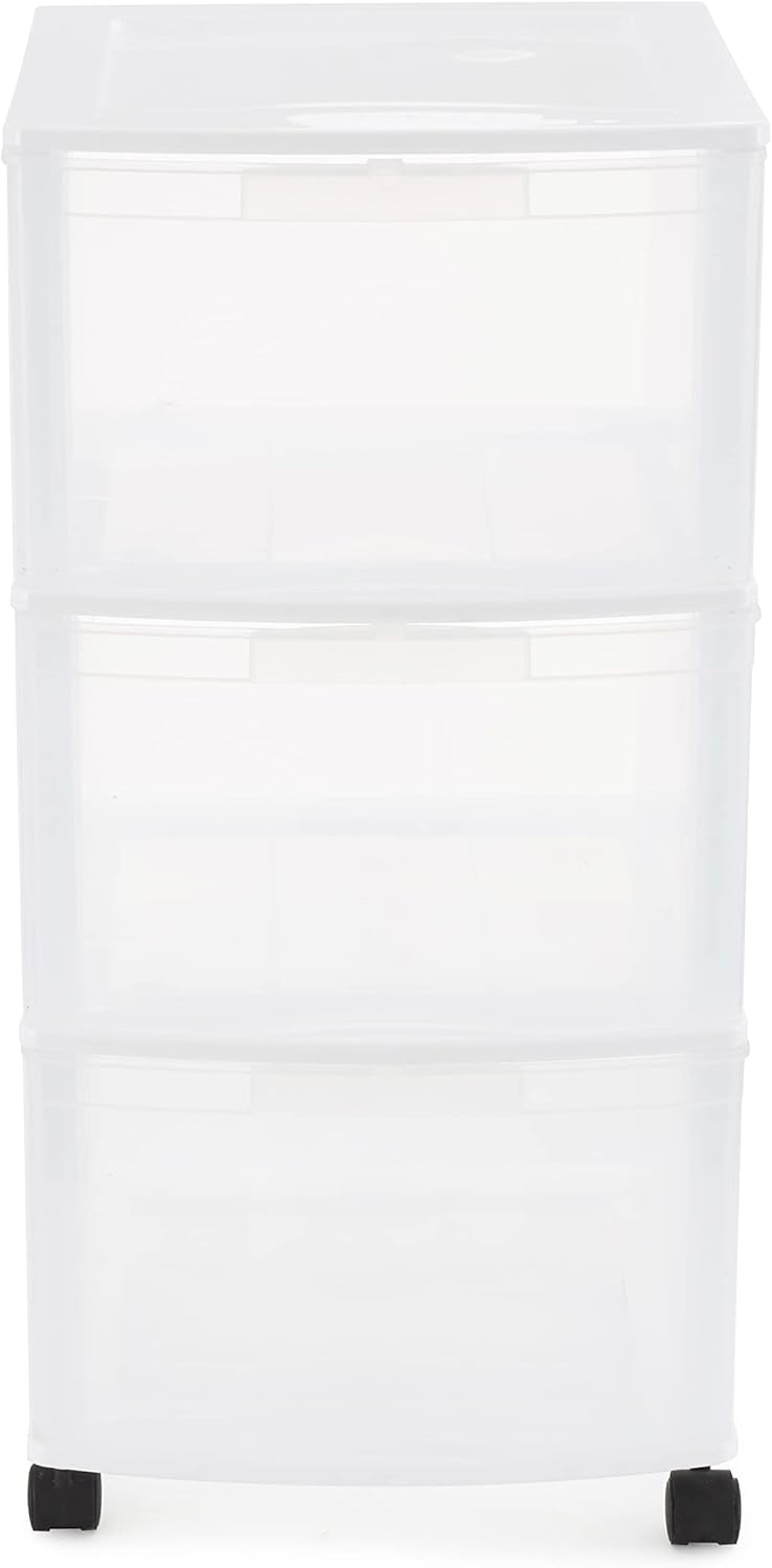 Gracious Living 3 Pack 3-Drawer Organizer Cart, Plastic Dresser with Wheels, 3 Tier Rolling Cart - Dorm Organizers and Storage Drawers, White