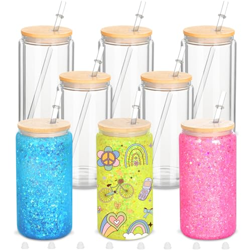 Electricidad, Kitchen Micellwuu - Paquete de 8 vasos de globo de nieve de sublimación de 16 onzas, vasos de globo de nieve con orificio preperforado, taza de vidrio de doble pared...